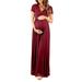 Summer Pregnant Woman Long Dresses V Neck Short-sleeve Pregnancy Maxi Dresses Solid Color Mommy Clothes Photography Props