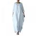 Women's Loose Retro Printed Maxi Skirt Half Sleeve Cotton Linen Casual Dress
