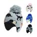 Yesbay Dinosaur Jacquard Children Boys Girls Winter Ear Caps Knitted Hat Scarf Set-Light Grey