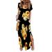 Niuer Women Plus Size Baggy Casual Loose Pocket Long Dress Long Sleeve Split Maxi Dresses Floral Print Party Flowy Maxi Dress Cocktail Party Evening Maxi Long Dress