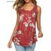 BadPiggies Women's Floral Tank Tops Summer Sleeveless Buttons Up Neck Casual T Shirts Basic Flowy Blouse (XL, Red)