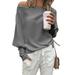 Plus Size Womens Off Shoulder Sweatshirt Slouchy Long Raglan Sleeve Elastic T Shirts Pullover Tops Blouse S-5XL