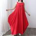 Women Maxi Sleeveless Tunic Dress Plus Size Pockets O Neck Solid Loose Mori Swing Tank Dress White/Red