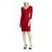 RALPH LAUREN Womens Red Long Sleeve V Neck Above The Knee Sheath Cocktail Dress Size 4P