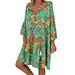 Plus Size Womens Boho V Neck Print Dress Ladies Beach Holiday Kaftan Sundress