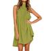 Women's Round Neck Pleated Cotton And Linen Vest Dress