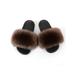 Womens Fur Slides Fluffy Slides faux fur slides Furry Open toe Slippers Size US