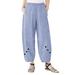 Sexy Dance Plus Size Women Cotton Linen Pants Elastic Waist Casual Loose Palazzo Trousers Ladies Elastic Waist Stripe Trousers Baggy Plain Color Pants Side Pockets