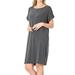 Women & Plus Round Neck Rolled Sleeve Knee Length Tunic Shirt Dress with Pockets