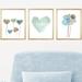 Outside In Art Studio Blue Green Flowers & Heart, 3 Pieces of Paper Prints Paper | 14 H x 11 W x 0.06 D in | Wayfair