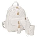 3-in-1 Backpack PU Leather Mini Daypack 3-pieces Casual Ladies Shoulder Bags Women's Fashion Backpack with Wristlet Wallet & Card Wallet Bag for Traveling,White