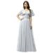 Women's Sequins Short Sleeves Pleated A-Line Maxi Cocktail Dress 00502 Gray US12