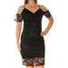 GUESS Womens Black Lace Short Sleeve V Neck Above The Knee Body Con Dress Size 2