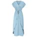 Grace Karin Women Surplice V-Neck Maxi Dress Short Sleeve Drawstring Waist A-Line Dress(Light Blue,M)