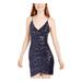 TRIXXI Womens Navy Sequined Zippered Spaghetti Strap V Neck Short Body Con Party Dress Size 13