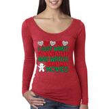 I Just want to Make Stuff and Watch Christmas Movies Ugly Christmas Sweater Womens Scoop Long Sleeve Top, Vintage Red, Small