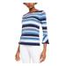 MICHAEL KORS Womens Blue Striped 3/4 Sleeve Jewel Neck Blouse Top Size XS