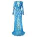 Women's Long Sleeve V Neck Lace Floral Maternity Gown Maxi Photography Dress