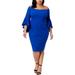 R&M Richards Womens Plus Off-The-Shoulder Bell Sleeves Cocktail Dress