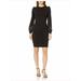 CALVIN KLEIN Womens Black Long Sleeve Jewel Neck Above The Knee Sheath Wear To Work Dress Size 0P