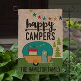 Red Barrel Studio® Happy Campers Personalized Burlap 18 x 12 in. Garden Flag in Brown/Green | 17.5 H x 12 W in | Wayfair