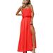 Sexy Dance Women Strapless Maxi Dress Ruffle Boho Side Split Elastic Dress Ladies Leisure Baggy Holiday Cocktail Party Tube Top