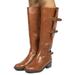 TOETOS Women's Knee High Boots Faux Leather Combat Casual Pull On Riding Boots MIRRAN-W TAN Size 6