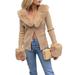 Urobanpeeg Women Button Down Cardigan Casual Faux Fur Trim Slim Fit Sweater