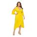 NHT&WT Women's Strapless 3/4 Sleeve Slit Dress Plus Size Solid Color