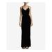 BETSY & ADAM Womens Black Velvet Applique Gown Spaghetti Strap V Neck Full-Length Evening Dress Size 6