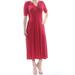 RALPH LAUREN Womens Red Short Sleeve Tea-Length Dress Size: S