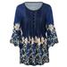 Meterk Women Plus Size Tunic Blouse Tops Floral Print 3/4 Sleeves Buttons Front Flared Vintage Casual Tops