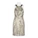 Aidan Mattox Halter Neck Zipper Back Bodycon Beaded Sequin Dress-CHAMPAGNE