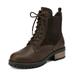 DREAM PAIRS Women's Winter Combat Ankle Boots Faux Leather Classic Round Toe Boots JAMMIE-1 BROWN Size 8.5