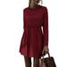 UKAP Long Sleeve Elastic Waist Maxi Dress For Ladies Casual Plain Color Long Sundress Womens Long Sleeve Loose Sweatshirt Holiday Party Casual Tops Mini Dress