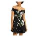 B DARLIN Womens Black Floral Off Shoulder Above The Knee Fit + Flare Dress Size 11\12