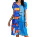 Womens Summer Color Block Short Sleeve V Neck Dress Plus Size Pockets Sundress