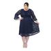 SLEEKTRENDS Womens Plus Size Sequin Lace Bell Sleeve Fit and Flare Party Dress - 14W, Navy
