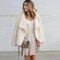 Meterk Women Winter Faux Fur Jacket Coat Open Front Long Sleeve Solid Color Warm Fleece Cardigan Outerwear