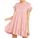 Womens Summer Short Sleeve Ruffle Smocked Dress Loose Sundress Swing Solid Mini Dress