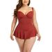 Avamo Plus Size One Piece Swimdress Women Swimsuits Swimwear Shaping Body Swim Dresses Tummy Control Backless Bathing Suit Swimming Costume Beachwear Red Black Blue XXL 3XL 4XL