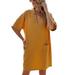 Sexy Dance Solid V-Neck Tunic Shirt Dress For Women Kaftan Cotton Linen Holiday Party Mini Dress Loose Loungewear Tunic Dress Tops Blouse