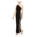 VINCE CAMUTO Womens Black Sequined Solid Sleeveless Asymmetrical Neckline Full-Length Shift Evening Dress Size 8