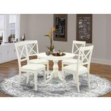 Alcott Hill® Mabella 4 - Person Rubberwood Solid Wood Dining Set Wood/Upholstered in Brown/Green/White | 30 H x 42 W x 42 D in | Wayfair