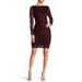 MARINA Long Sleeve Side Pleat Dress (Merlot) Women's Dress Size 6