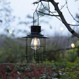 17 Stories 9.75" H Wire Solar Powered Outdoor Hanging Lantern Metal in Black | 9.75 H x 7.25 W x 7.25 D in | Wayfair