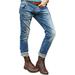 Women's Skinny Denim Straight Leg Bottoms Slim Fit Jeans Casual Boyfriend Trousers