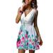 Women's Fashion Sleeveless V-neck Backless Print Sexy Mini Dress Summer Beach High Waist Boho Dress Casual Backless Dress