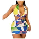 Mnycxen Women's Sexy Summer Dress Women's Casual Sexy Tie-Dye Print Sleeveless Dress Sheath Mini Dress