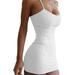 Avamo Women Plain Color Summer Tank Top Dress spaghetti Strap Camisole Ladies Comfort Sweats Undershirt Dress White M=US 6-8